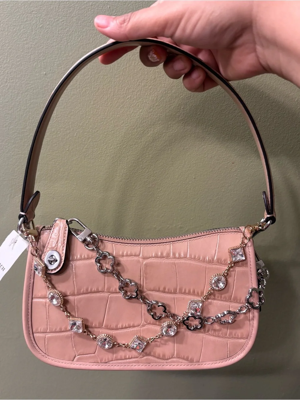 Coach Taupe Croc-Embossed Shoulder Bag with Cream & Taupe Card Case